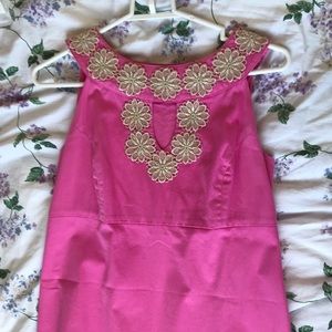 Lilly Pulitzer pink dress gold accents